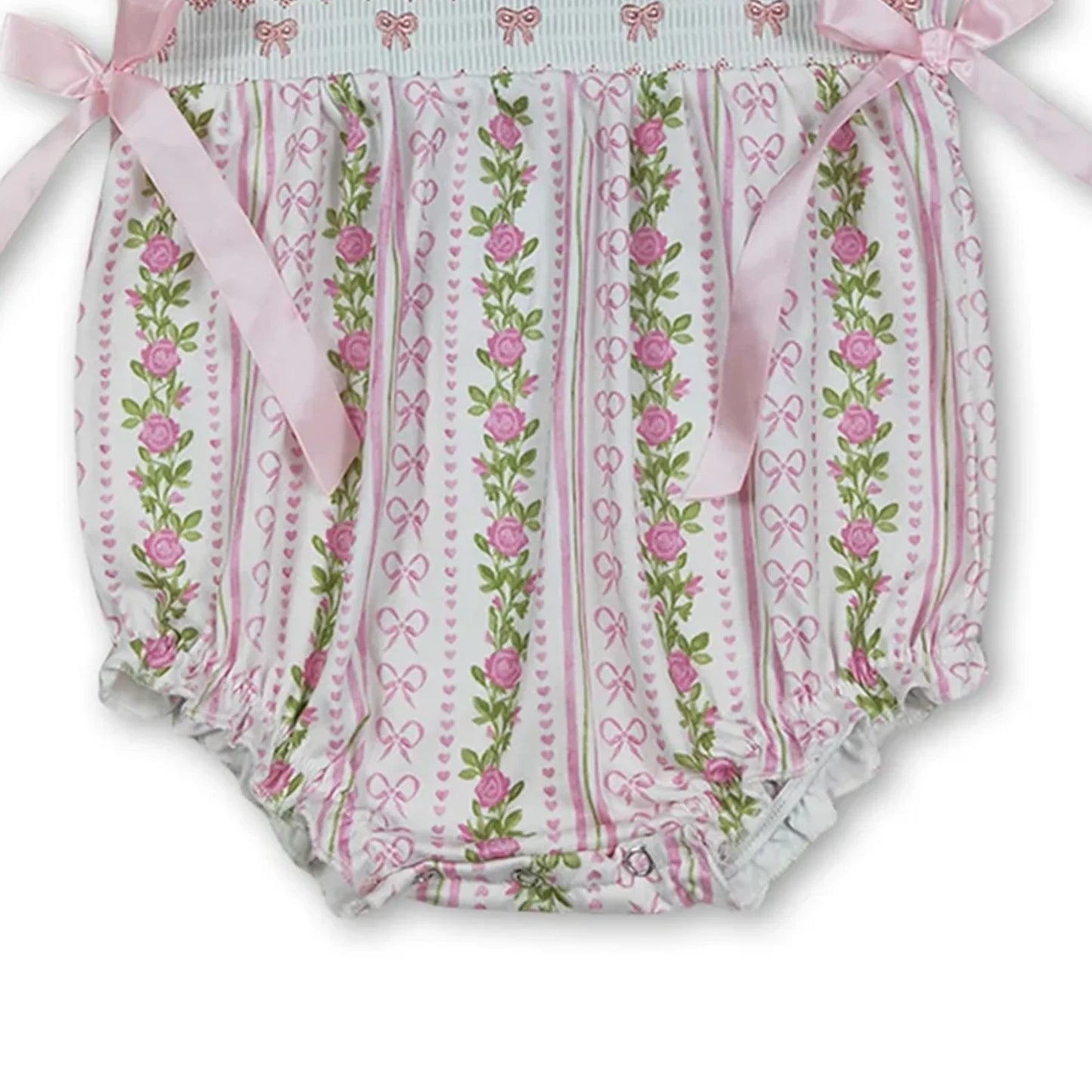 Baby Girls Summer Romper Short Sleeves Pink Bow Floral Print Cute Infant Outfit for Girls