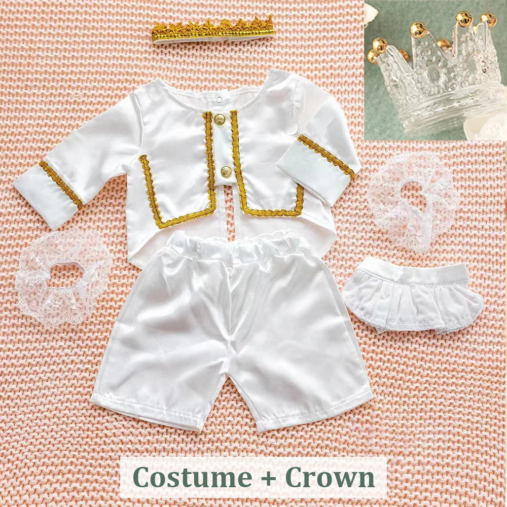 Newborn Boy Photography Outfit Noble Prince Costume Headgear Set Crystal Crown Photoshoot Accessories Studio Infant Photo Props