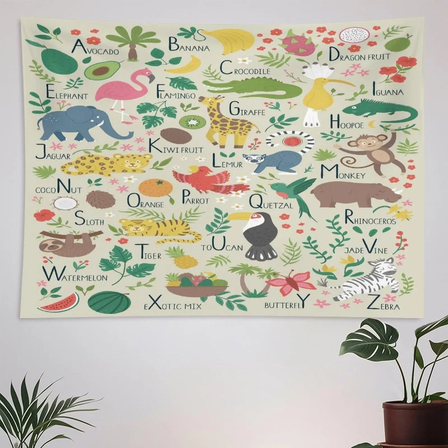 Alphabet Kids Learning Tapestry Wall Hanging Cartoon Animal Baby Boys Child Educational Tapestries Home Decor for Bedroom Living