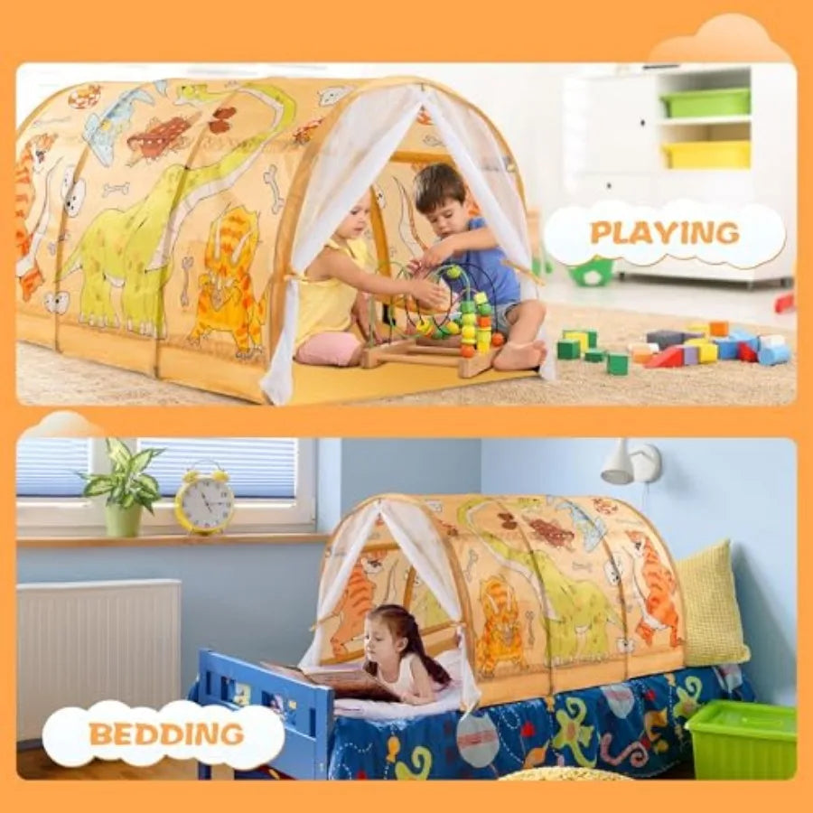 Bed Tent for with LED Strip Lights 55'' x 41'' x 31.5'' Toddler Bed Tent Foldable Game House for Play Tents for Girls Boys Slee