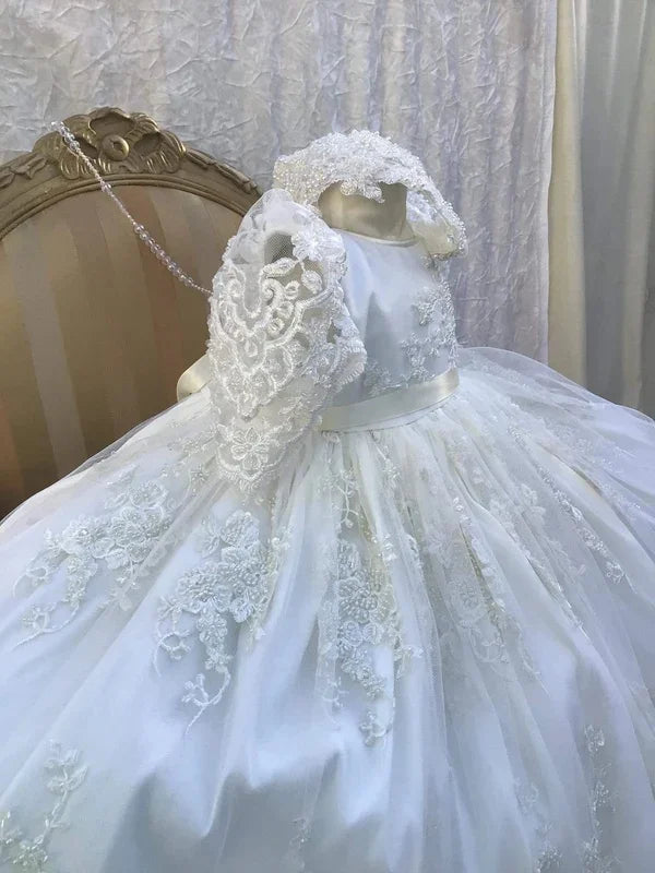 Beaded Lace Christening Gowns for Girls Baby Baptism Gowns Customized Newborn Kids Birthday First Communion Dresses