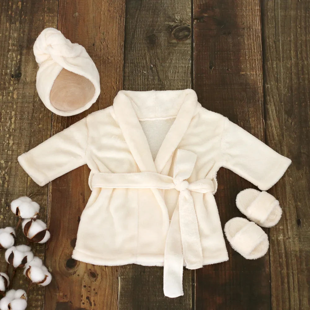 Newborn Baby Photography Prop Soft Fleece Scarf Bathrobes Slipper 3pcs Fotografia Costume Shooting Photoshoot Props Clothing