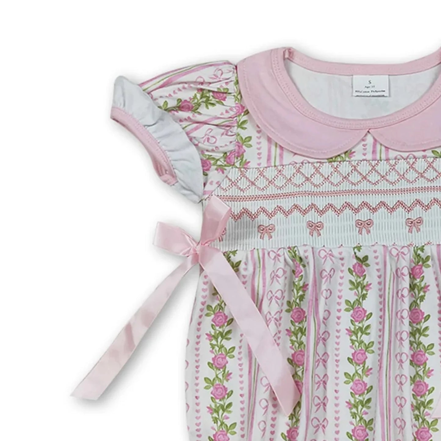 Baby Girls Summer Romper Short Sleeves Pink Bow Floral Print Cute Infant Outfit for Girls