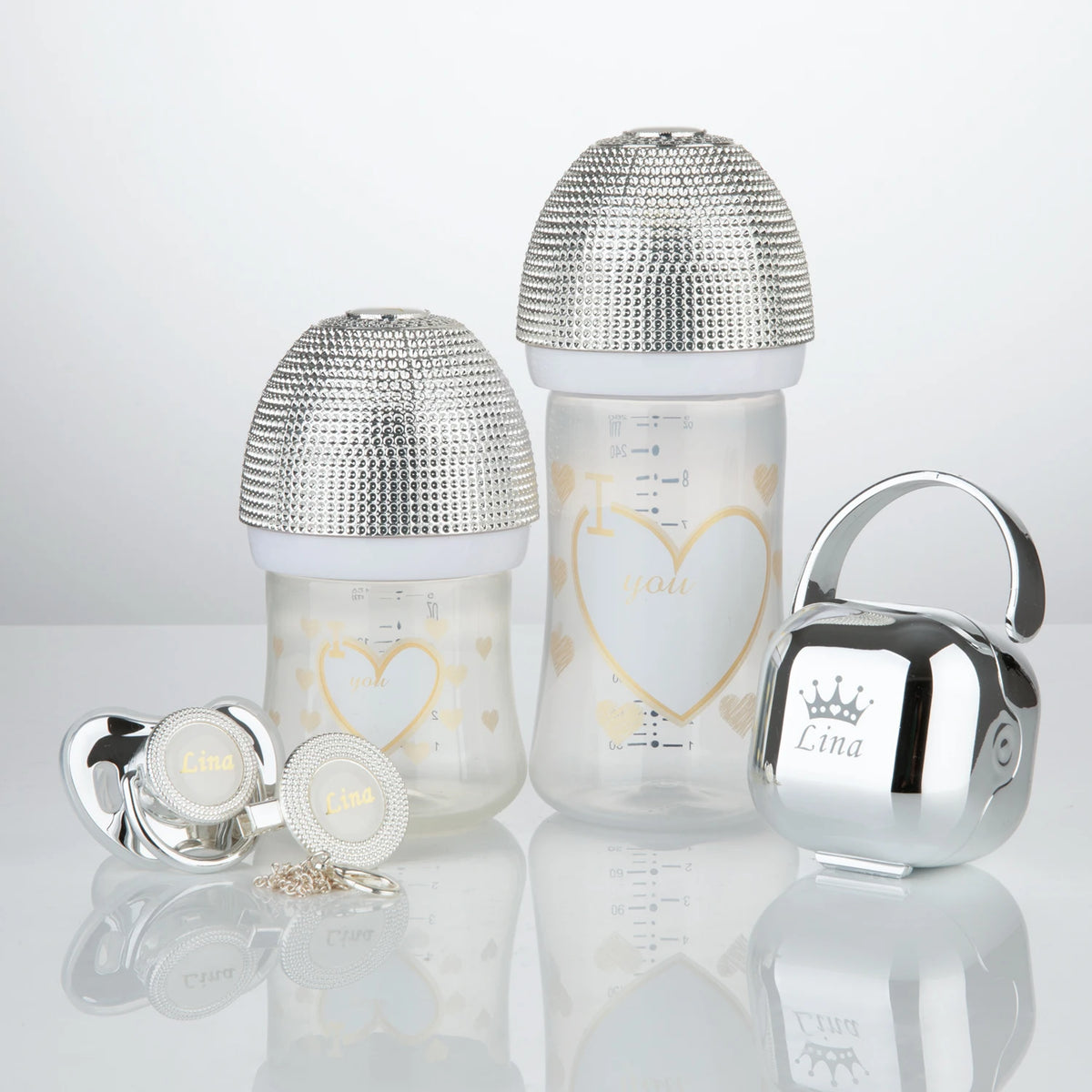 Miyocar Lovely Luxurious Custom Baby Pacifiers and Baby Bottle Set with Name for Boy and Girl,0-6 Months Baby Shower