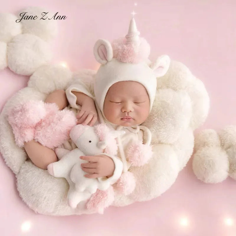 Year of the horse newborn photography outfit pony costume baby photoshoot set hat+romper +pink socks