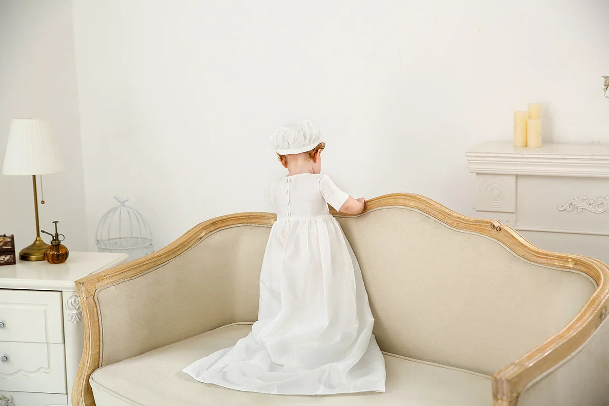 Vintage Embroidery Baby Girl Baptism Dress 1st Year Birthday Party Wedding Christening Gown Infant Toddler Clothing 3 pcs Set