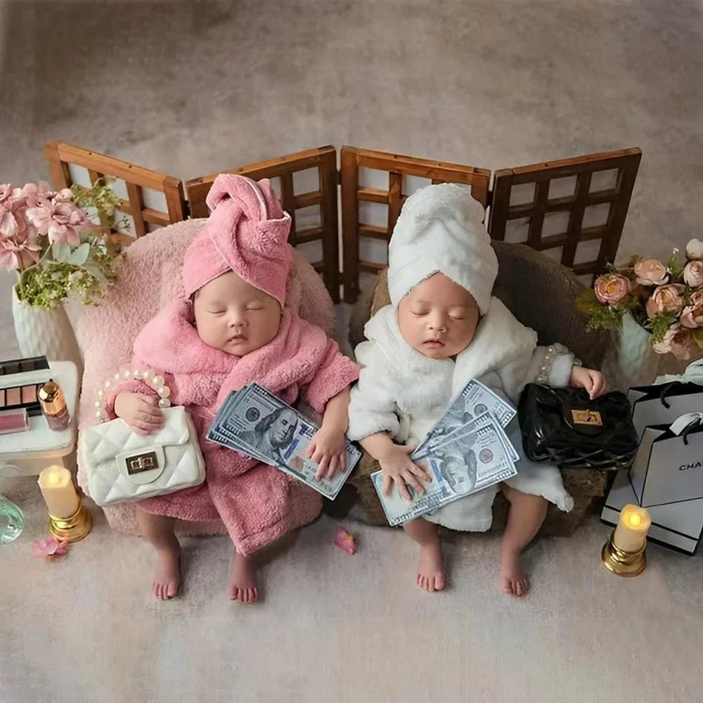 Newborn Baby Photography Prop Soft Fleece Scarf Bathrobes Slipper 3pcs Fotografia Costume Shooting Photoshoot Props Clothing