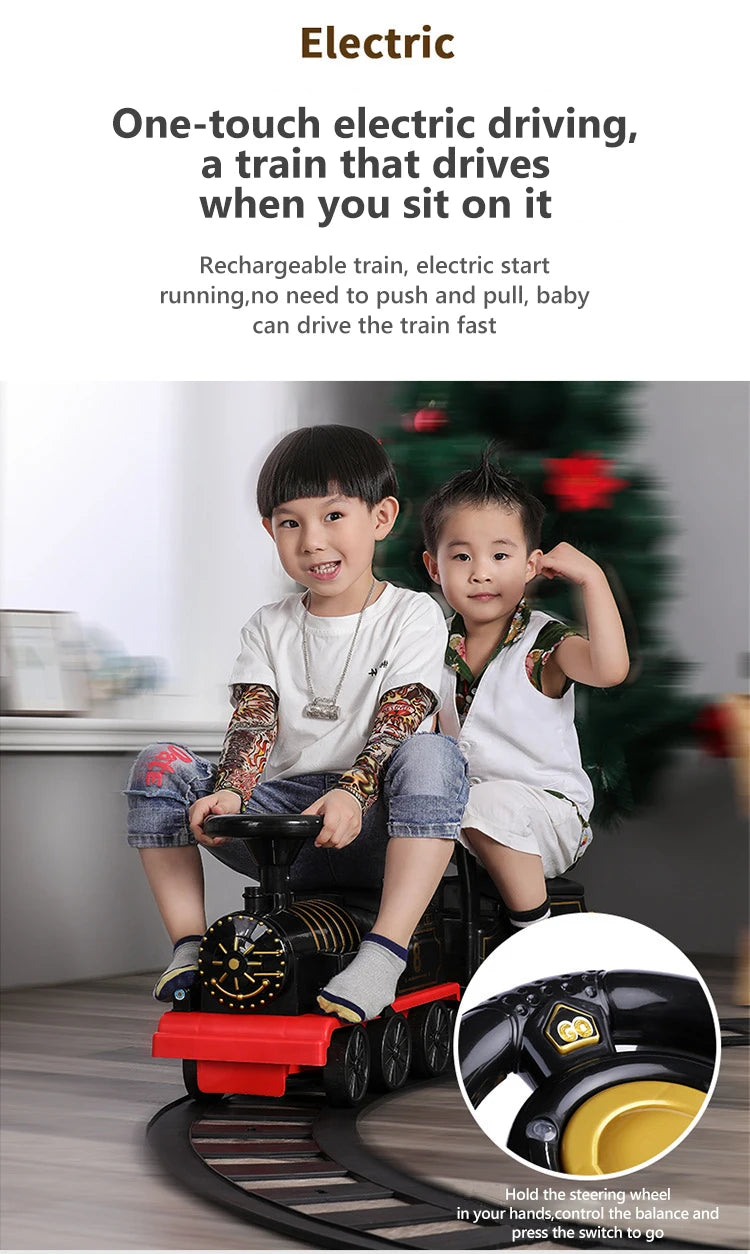 Electric Train Kids Riding Toy Classical Model Can Carry Train Rail Car Children Baby Walker Stroller Toys Child Christmas Gifts