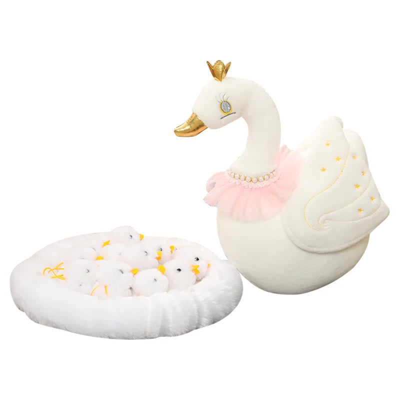 New Swan Family Plush Toy Swan Mother Swan Baby Lifelike Animals Stuffed Doll With Nest Kids Baby Comforting Gift