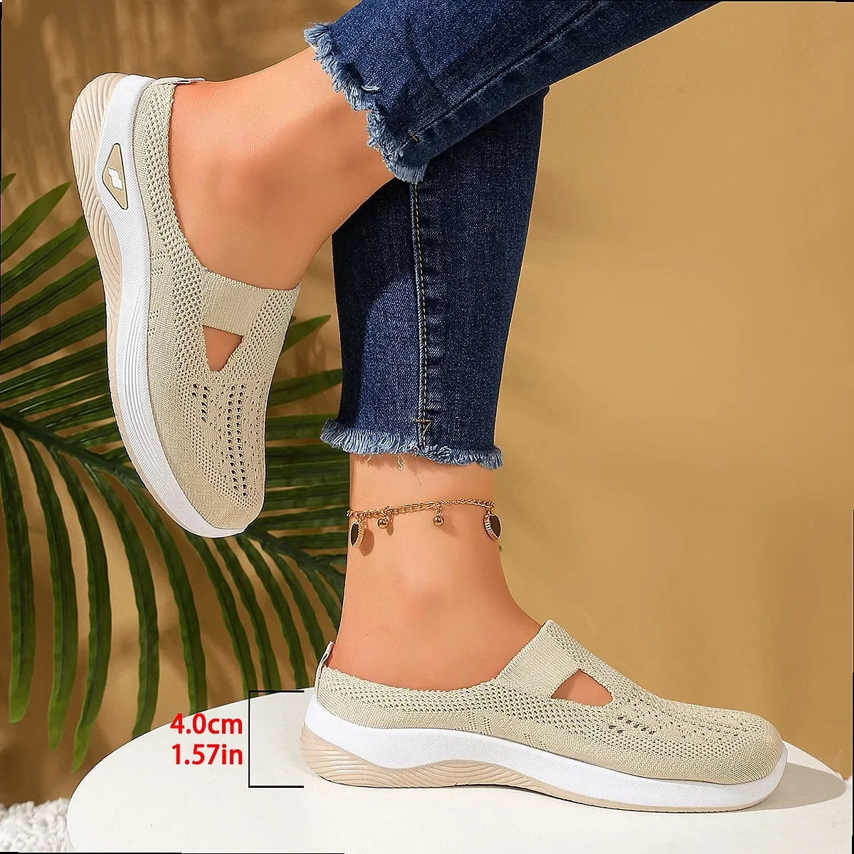 Women Summer Half Slippers Breathable Vent Comfortable Indoor House Shoes Non Slip Flat Sandals