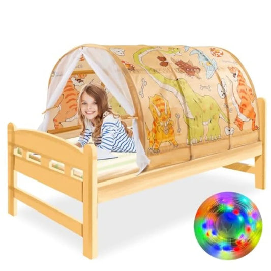 Bed Tent for with LED Strip Lights 55'' x 41'' x 31.5'' Toddler Bed Tent Foldable Game House for Play Tents for Girls Boys Slee