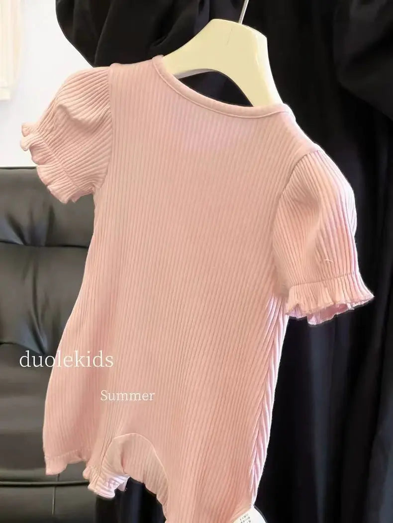Baby Clothes Summer Baby Short-sleeved Jumpsuit Baby Girls Fashionable Cartoon Thin Style Outdoor Romper Climbing Clothes