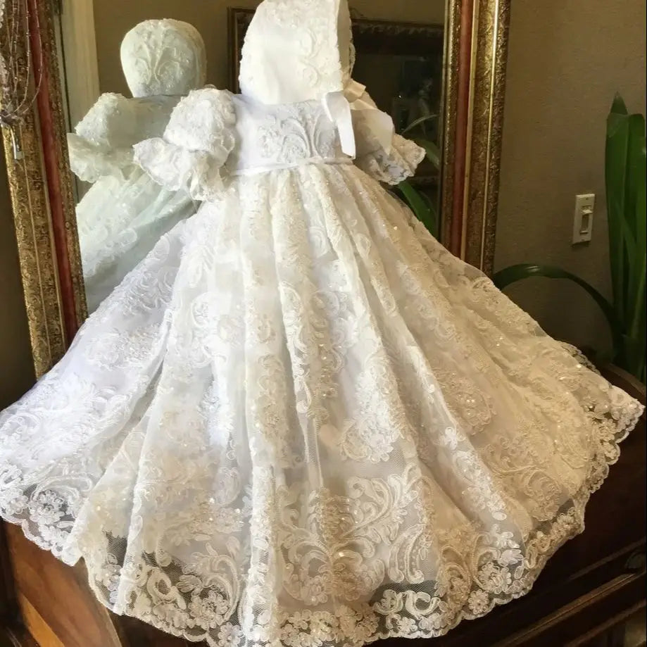 New Vintage Baby Girl Dress Baptism Dresses Extra Long 1st Year Birthday Party Wedding Christening Baby Infant Clothing Bebes