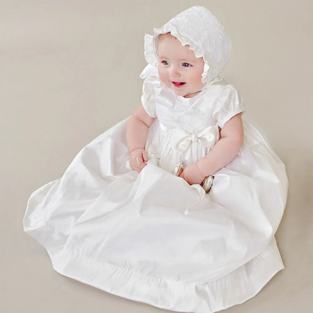 Vintage Embroidery Baby Girl Baptism Dress 1st Year Birthday Party Wedding Christening Gown Infant Toddler Clothing 3 pcs Set