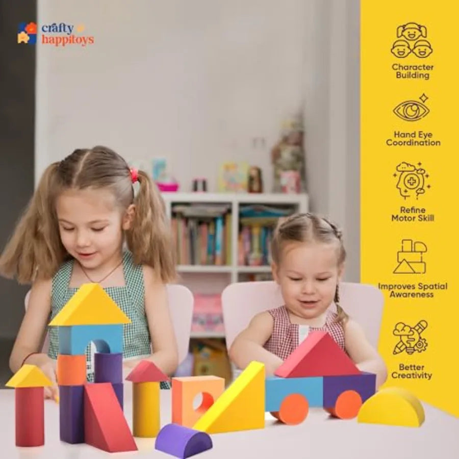 Set of 34 Large Foam Blocks for Toddlers - Stacking Soft Blocks for with Shapes and Colors Learning - Construction Building Pre