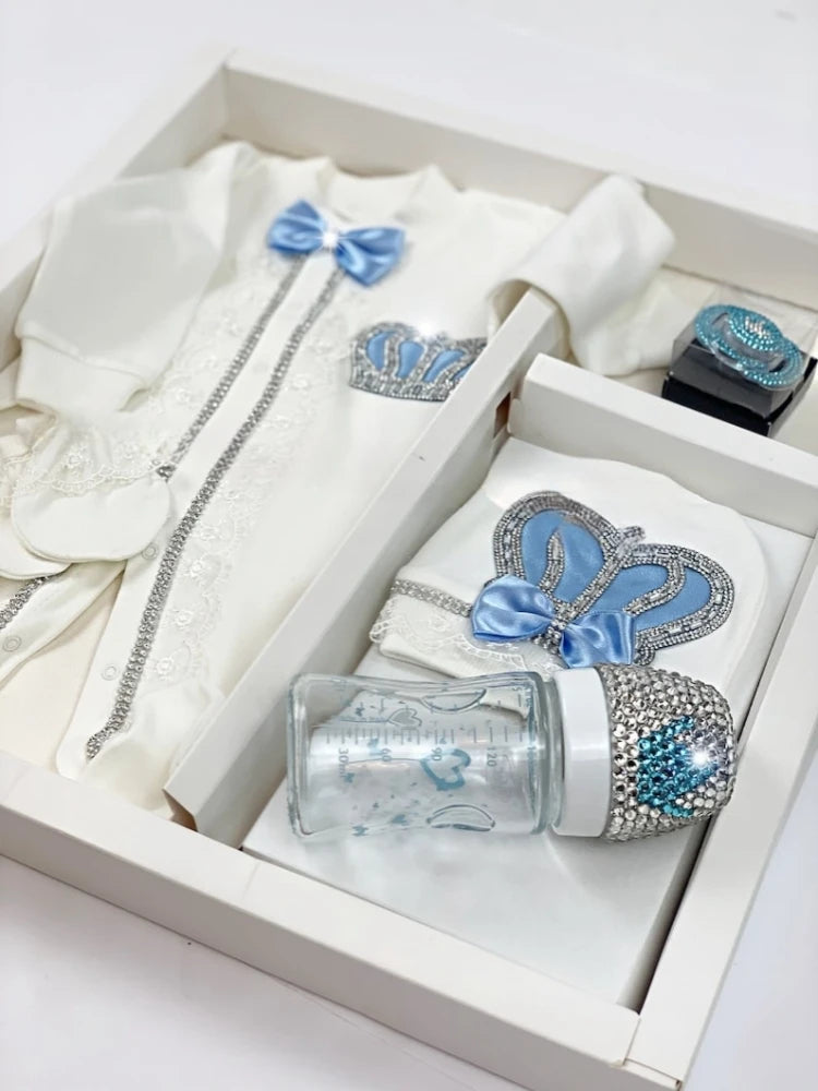 Dollbling Newborn Set Baby's Sets Rhinestone Crown 0-3 Months Hat+Bodysuits+Gloves+Shoes 4 Parts Boy Girl Jumpsuit Clothing