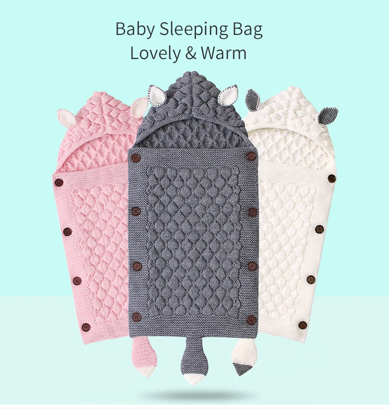 New Baby Winter Swaddle Wrap Blankets Knitted Toddler Infant Baby Swaddle Kids Warm Stroller Crib Envelope Newborn Baby Blankets