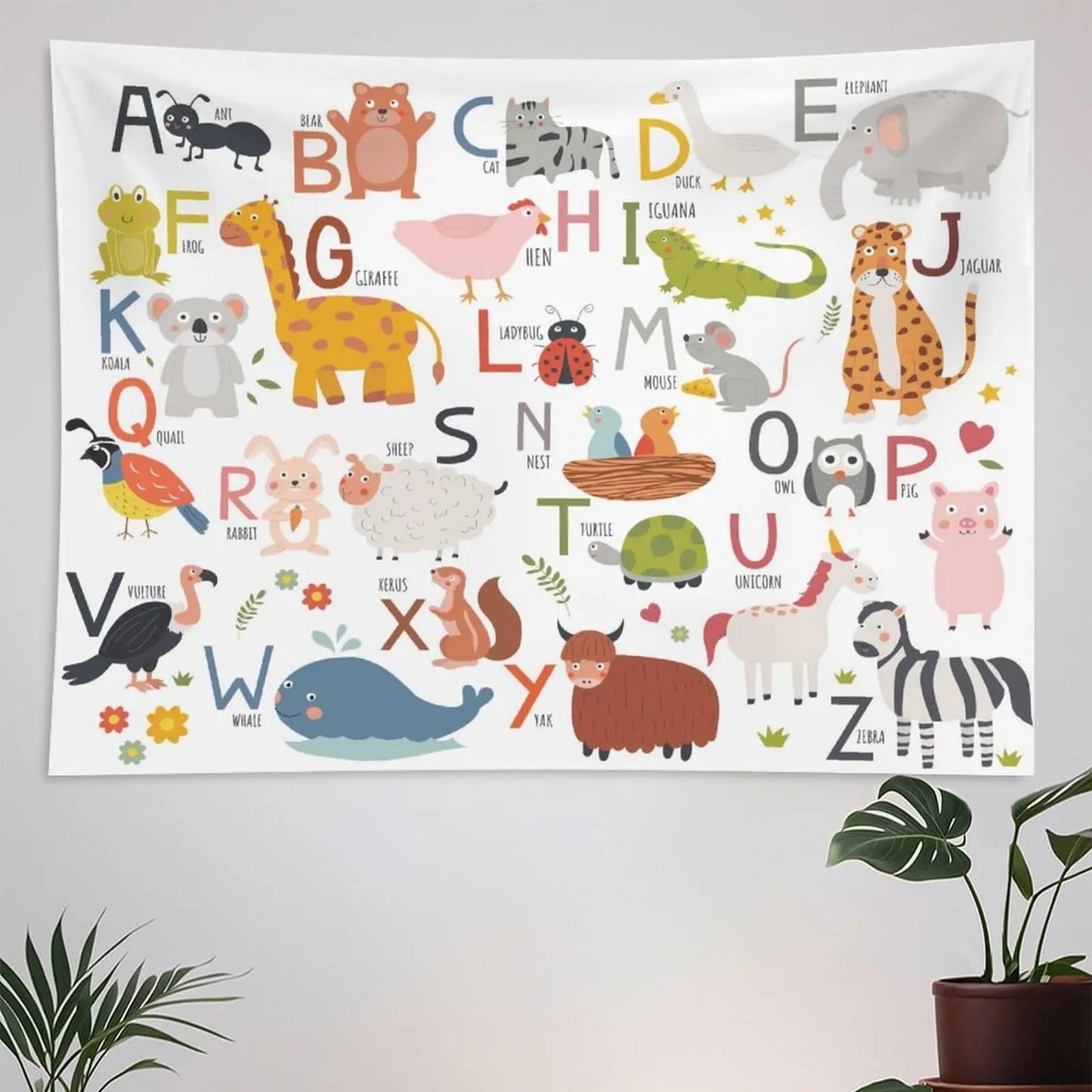 Alphabet Kids Learning Tapestry Wall Hanging Cartoon Animal Baby Boys Child Educational Tapestries Home Decor for Bedroom Living