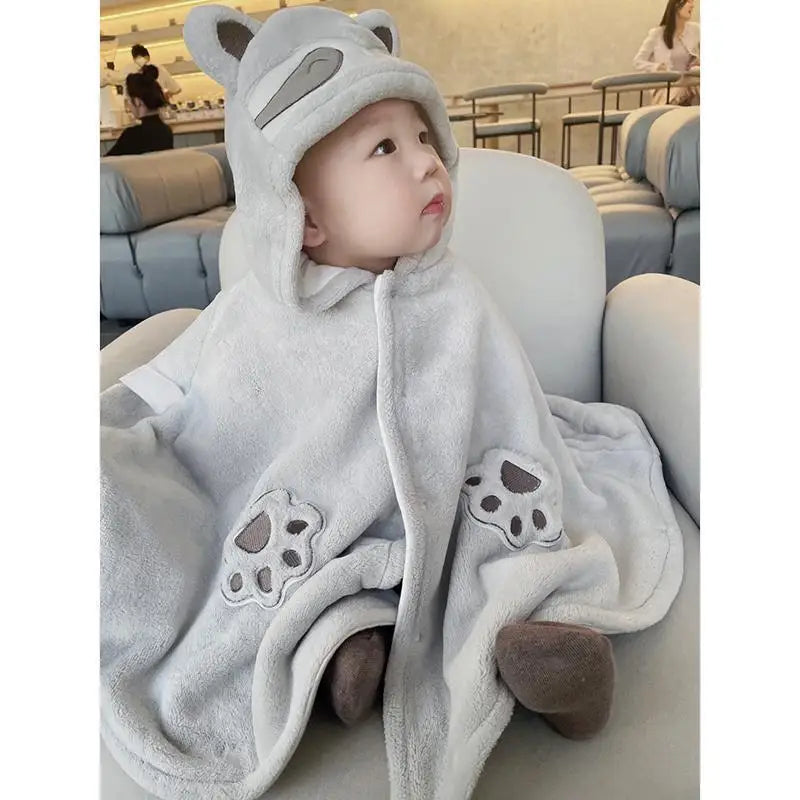 Winter Baby Hooded Cloak Windproof Thicken Outerwear for Boys Girls Newborn Infant Outfits Cozy Warm Raccoon Design