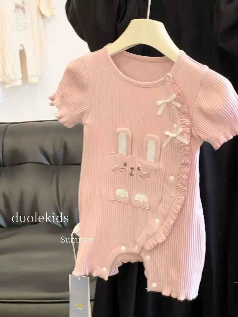 Baby Clothes Summer Baby Short-sleeved Jumpsuit Baby Girls Fashionable Cartoon Thin Style Outdoor Romper Climbing Clothes