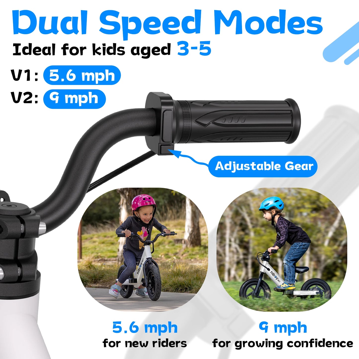 Hiboy BK1 Electric Balance Bike for Kids, 12-Inch Tires, 5.6/9 MPH, Adjustable Seat, Up to 4.9 Miles, Electric Bike for Kids Ages 3–5