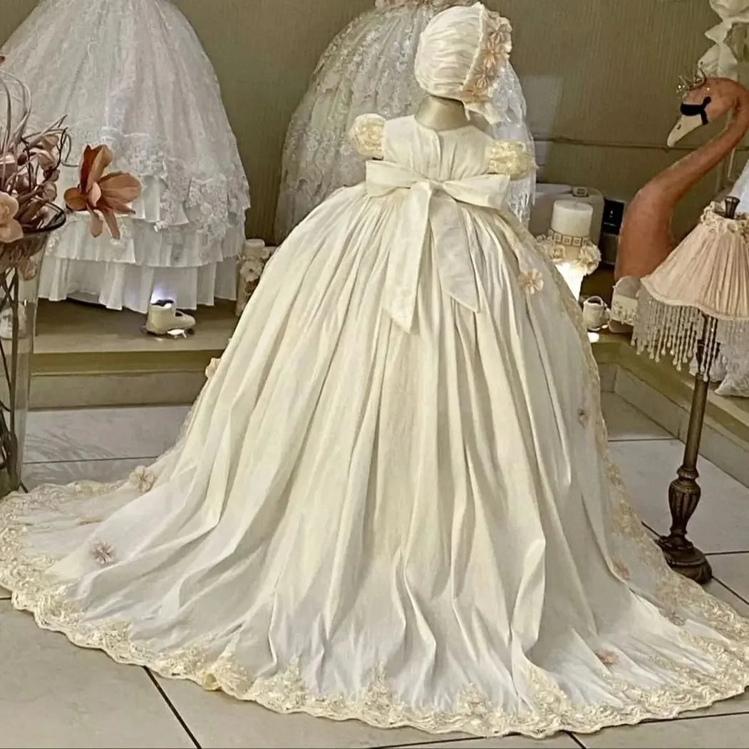 Flower Girl Dresses Sequins For Wedding Lace Appliques Floor Length Baby Girl Birthday Banquet First Communion Gowns Customized