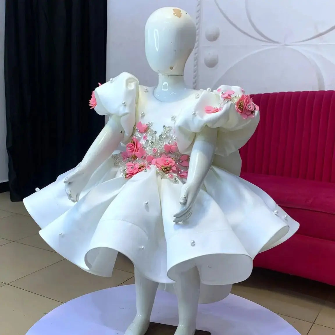 White Flower Girl Dresses for Wedding Pink Floral Princess Birthday Party Gowns Customized Child Prom Dress