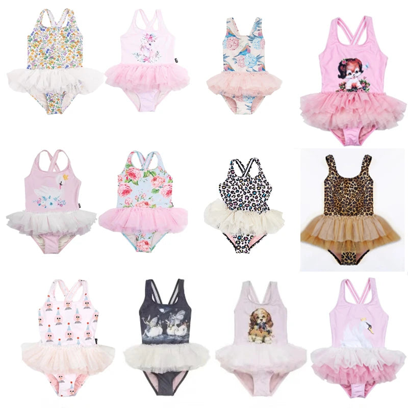 UPF 50+ Kids Swimwear Baby Girls Cartoon Tutu Swimsuit New Summer Sleeveless Beachwear Infant Clothes Bathing Suit Brand Sale