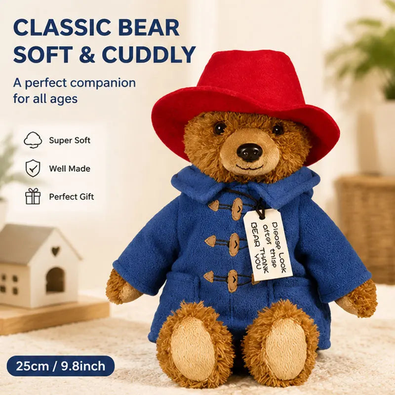 Cute Teddy Bear Plush Toy Soft Stuffed Animal Doll with Red Hat and Blue Coat Birthday Christmas Gift for Kids