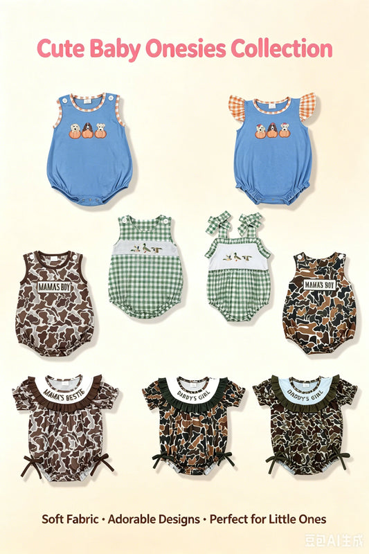 Baby Bubble Romper Fall Pumpkin Dog Mallard Duck Embroidery Newborn Sleeveless Bow Short Sleeve Infant Boy Girl Outfit