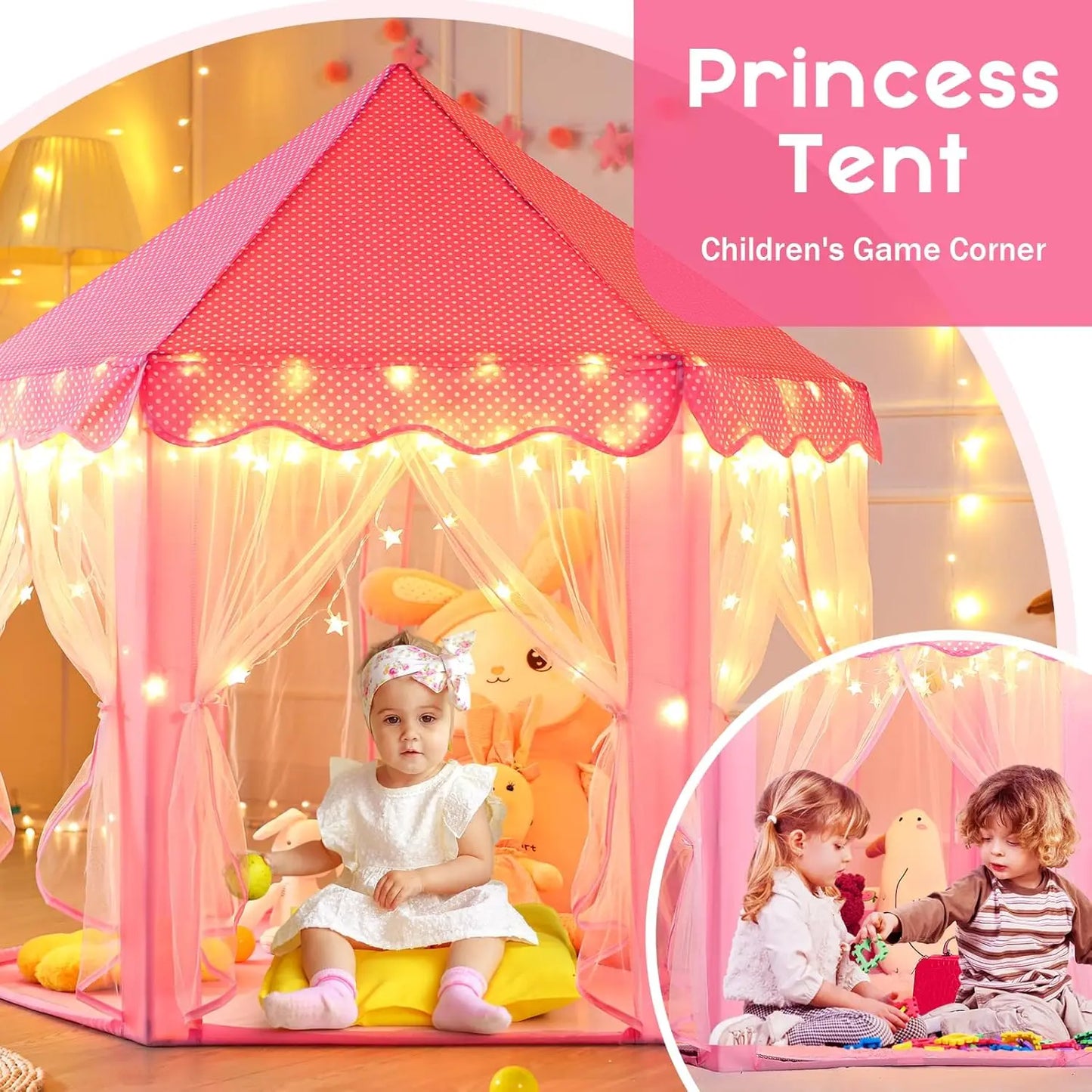 Virella Store Monobeach Princess Tent Girls Large Playhouse Kids Castle Play Tent with Star Lights Toy for Children Indoor and Outdoor Games, 55'' x 53'' (DxH)