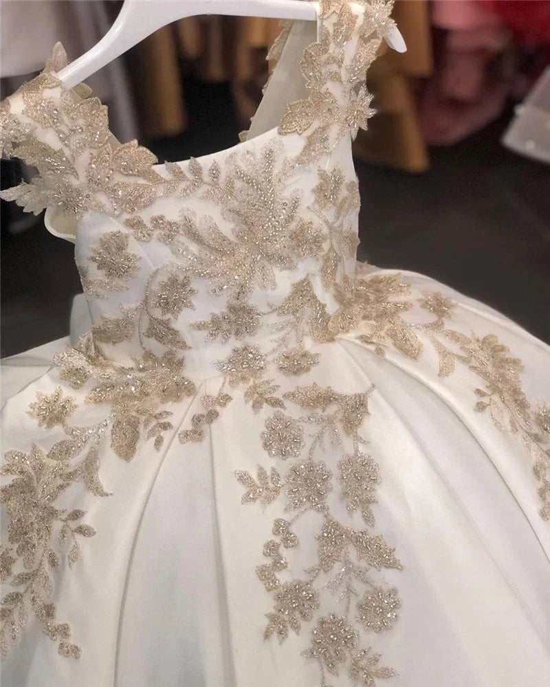 Champagne Lace Baby Girls Dresses for Party Birthday Dress Kids Clothes formal wear Flower Girls Dress