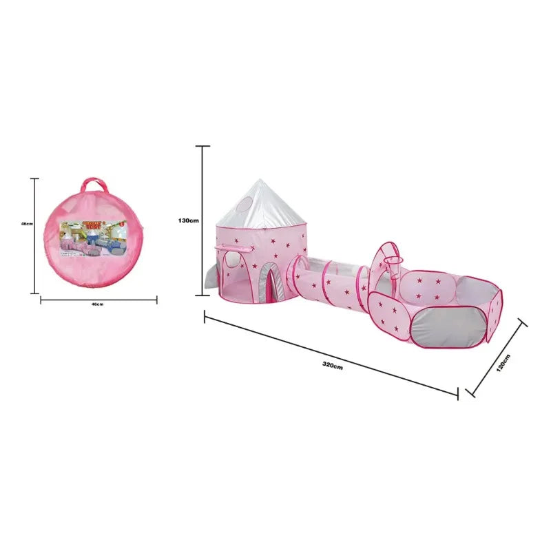 3 in 1 Kids Tent House Portable Castle Play Toy with Tunnel & Ocean Ball Pool child Pit Foldable Indoor Outdoor Baby Playhouse