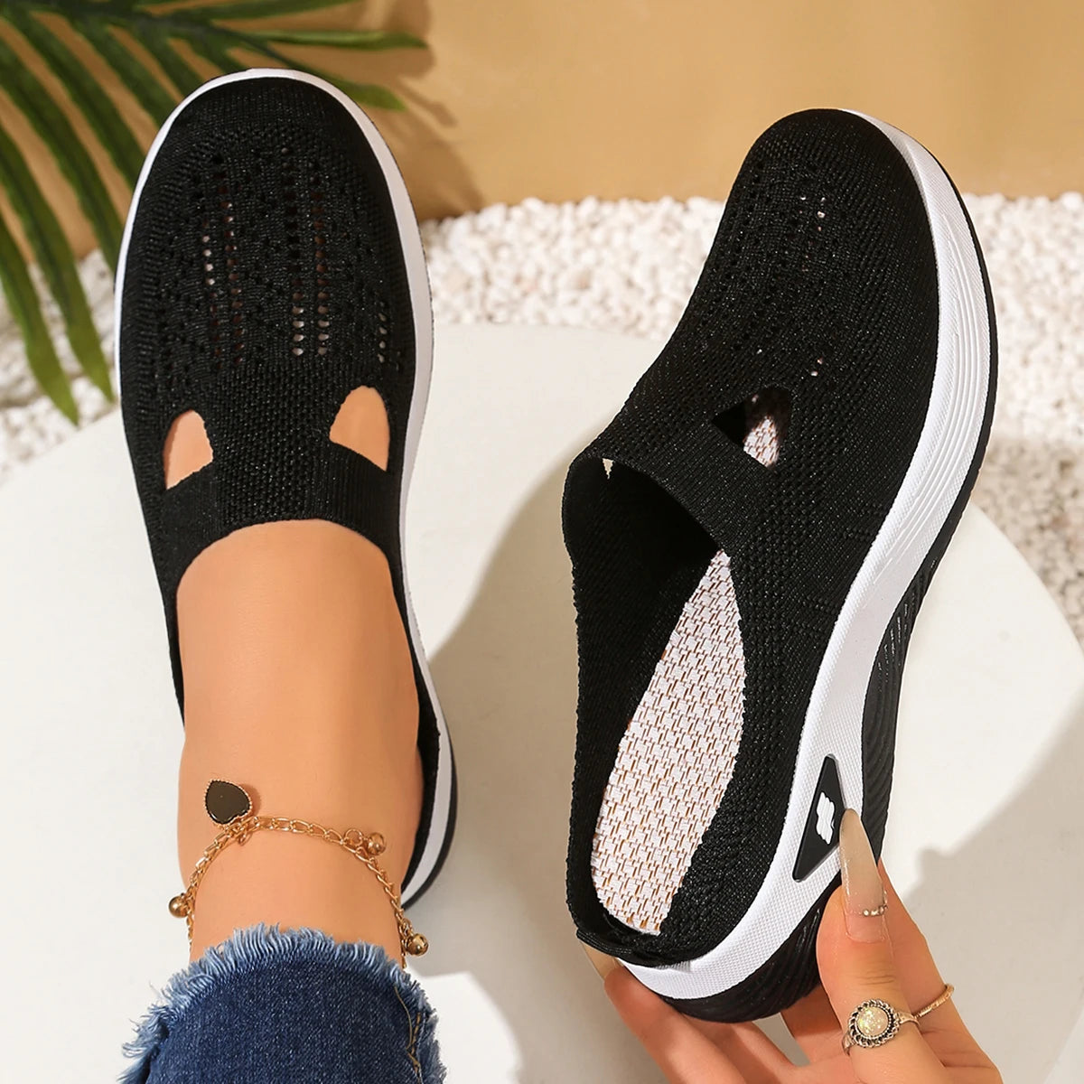 Women Summer Half Slippers Breathable Vent Comfortable Indoor House Shoes Non Slip Flat Sandals