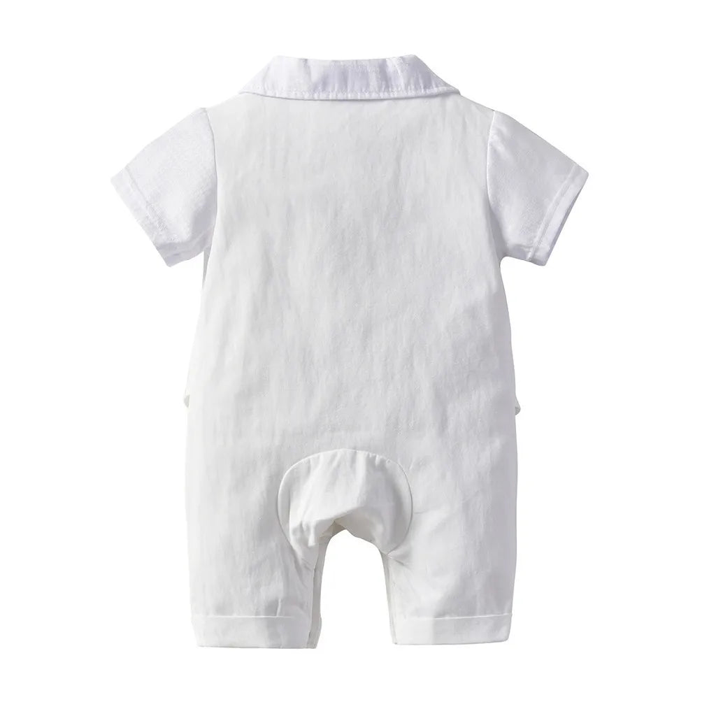 White Christening Baby Clothes for Boy Outfit Gentleman SuitsBow Tie Romper Infant Newborn Bodysuits Newborn Photography Romper