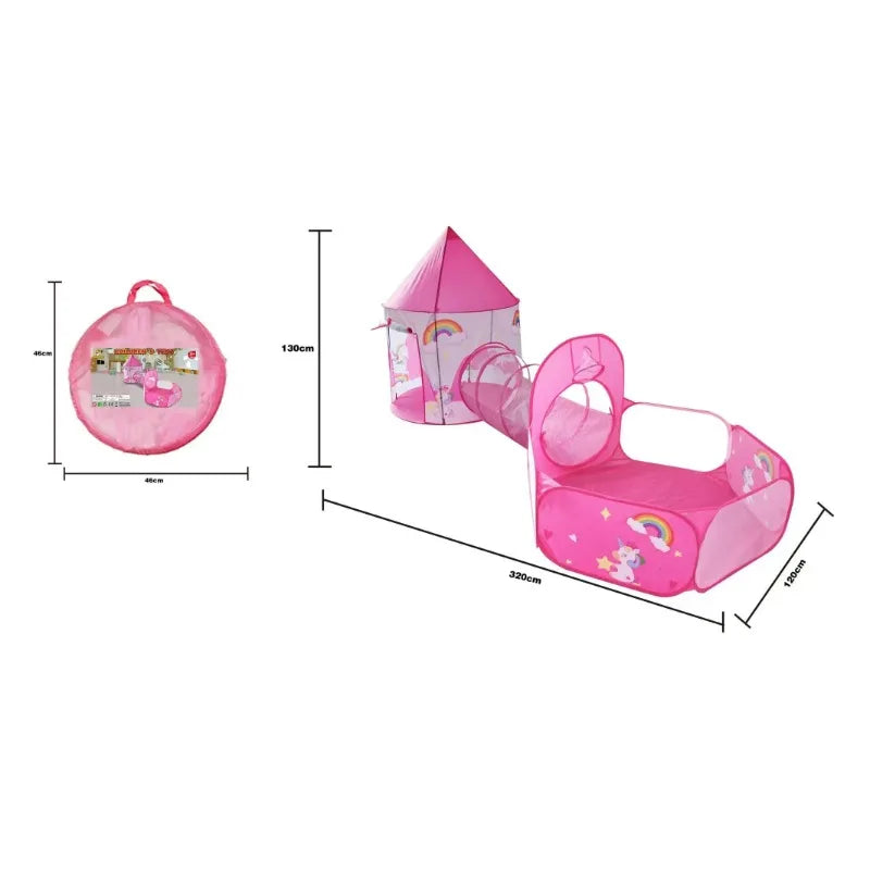 3 in 1 Kids Tent House Portable Castle Play Toy with Tunnel & Ocean Ball Pool child Pit Foldable Indoor Outdoor Baby Playhouse
