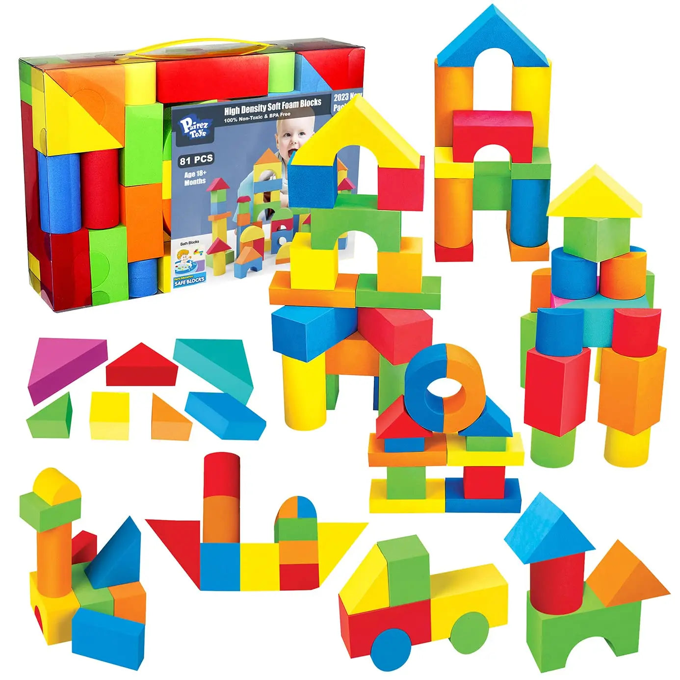 Virella Store Pairez Toys Foam Building Blocks for Toddlers 2-4, 41 Pieces EVA Soft Stacking Blocks, Baby Bath Foam Toy Set, Early Learning Construction Toys & Gifts for Kids, Boys & Girls 18+ Months