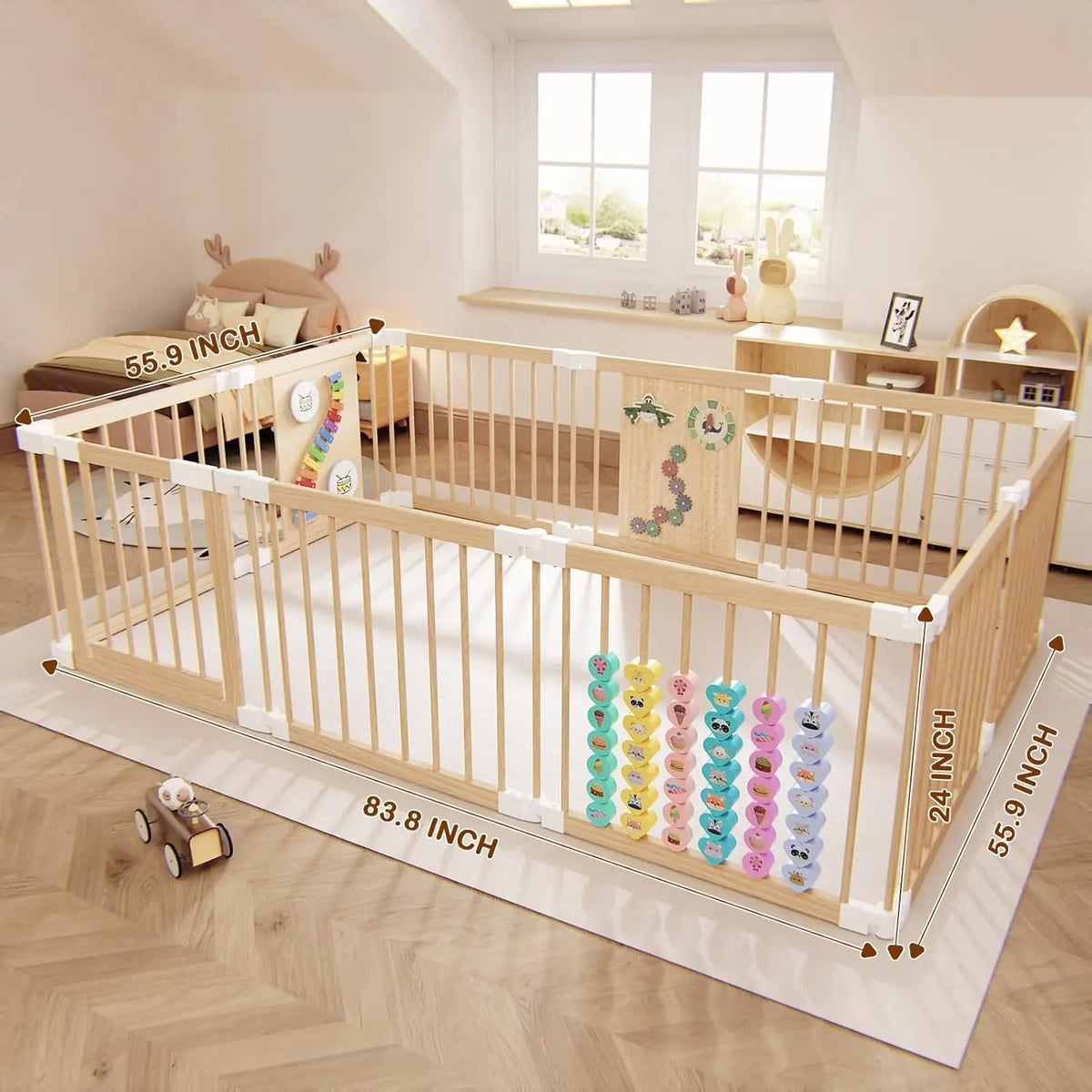 Adjustable Multi Shape Wooden Play Yard Portable Collapsible Activity Center Baby Fence Play Area Toys Infants Toddlers