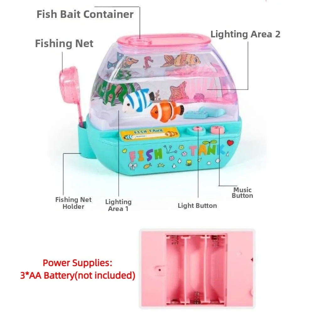 Gift Creative Artificial Aquarium Cartoon with Music and Light LED Light Up Tank Lovely Funny Mini Simulation Fish Tank Desktop