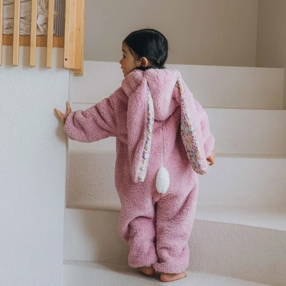 Warm Fleece Baby Rabbit Romper for Autumn Spring Newborn Hooded Pajamas Jumpsuits Toddler Plush Homewear Clothes