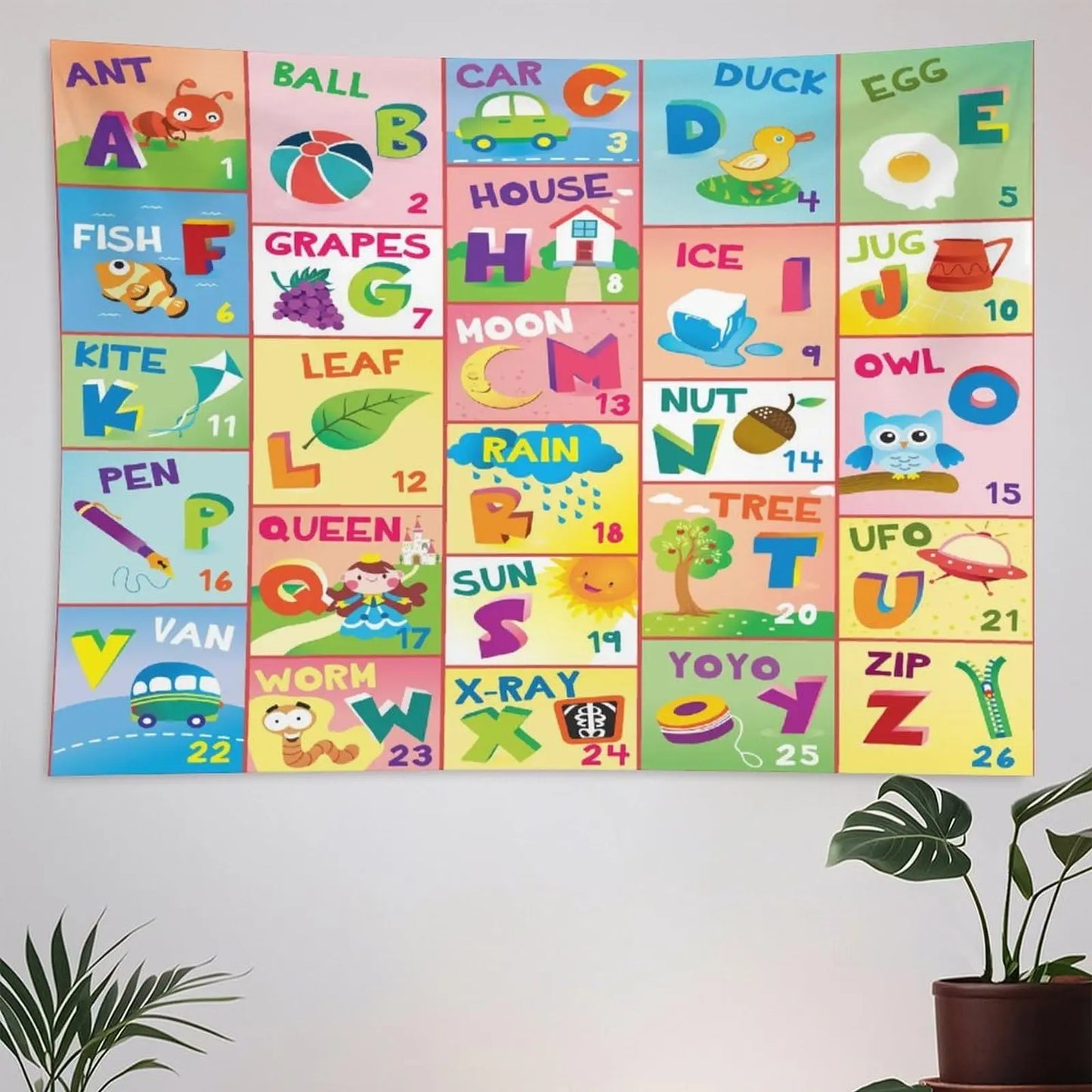 Alphabet Kids Learning Tapestry Wall Hanging Cartoon Animal Baby Boys Child Educational Tapestries Home Decor for Bedroom Living