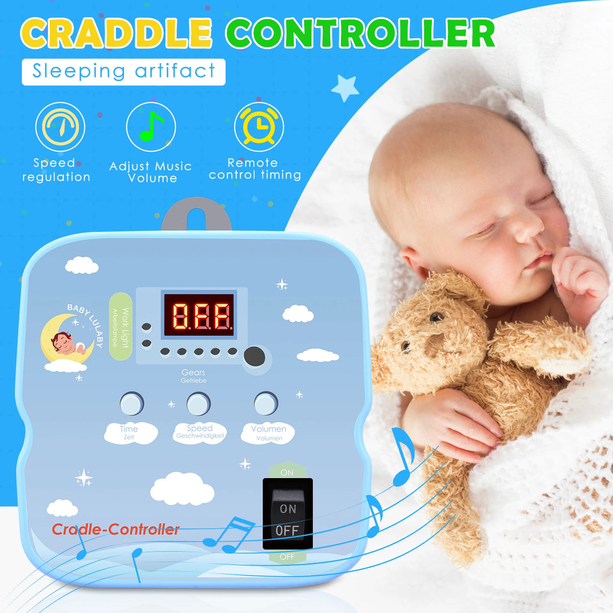 Electric Baby Swing Controller, 2-Piece Spring and Remote Control Motor Spring Cradle Adjustable Timer Up to 20kg  Baby Cradle