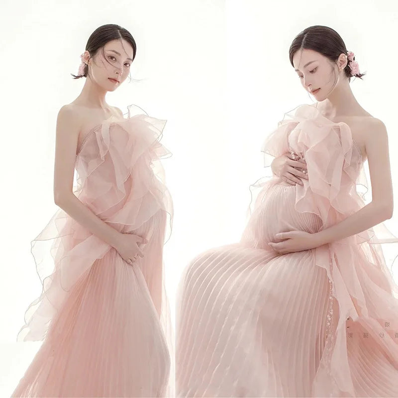 Women Photography Dresses Fairy Pink Maternity Dress Elegant Pregnancy Dress for Studio Shooting Clothing Photo Shoot Wedding