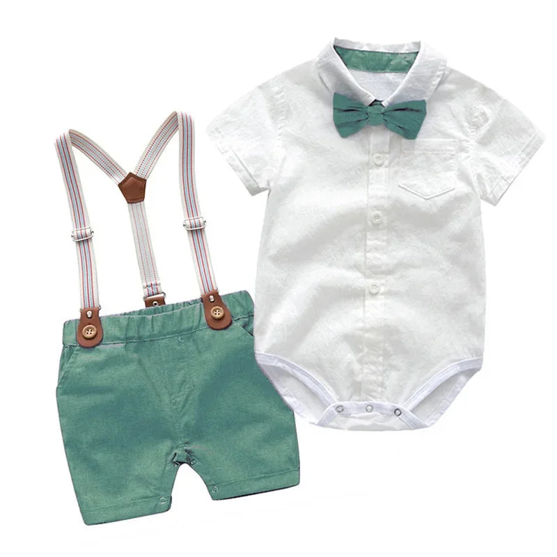 Baby Clothes Set Newborn  Baby Boy Birthday Outfit  Fashion Baby Clothes Boy White Romper + Suspender Pants Gentleman Suits Set