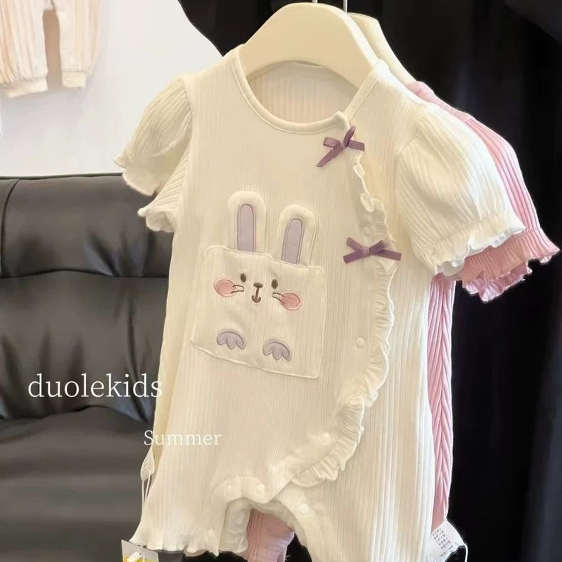 Baby Clothes Summer Baby Short-sleeved Jumpsuit Baby Girls Fashionable Cartoon Thin Style Outdoor Romper Climbing Clothes