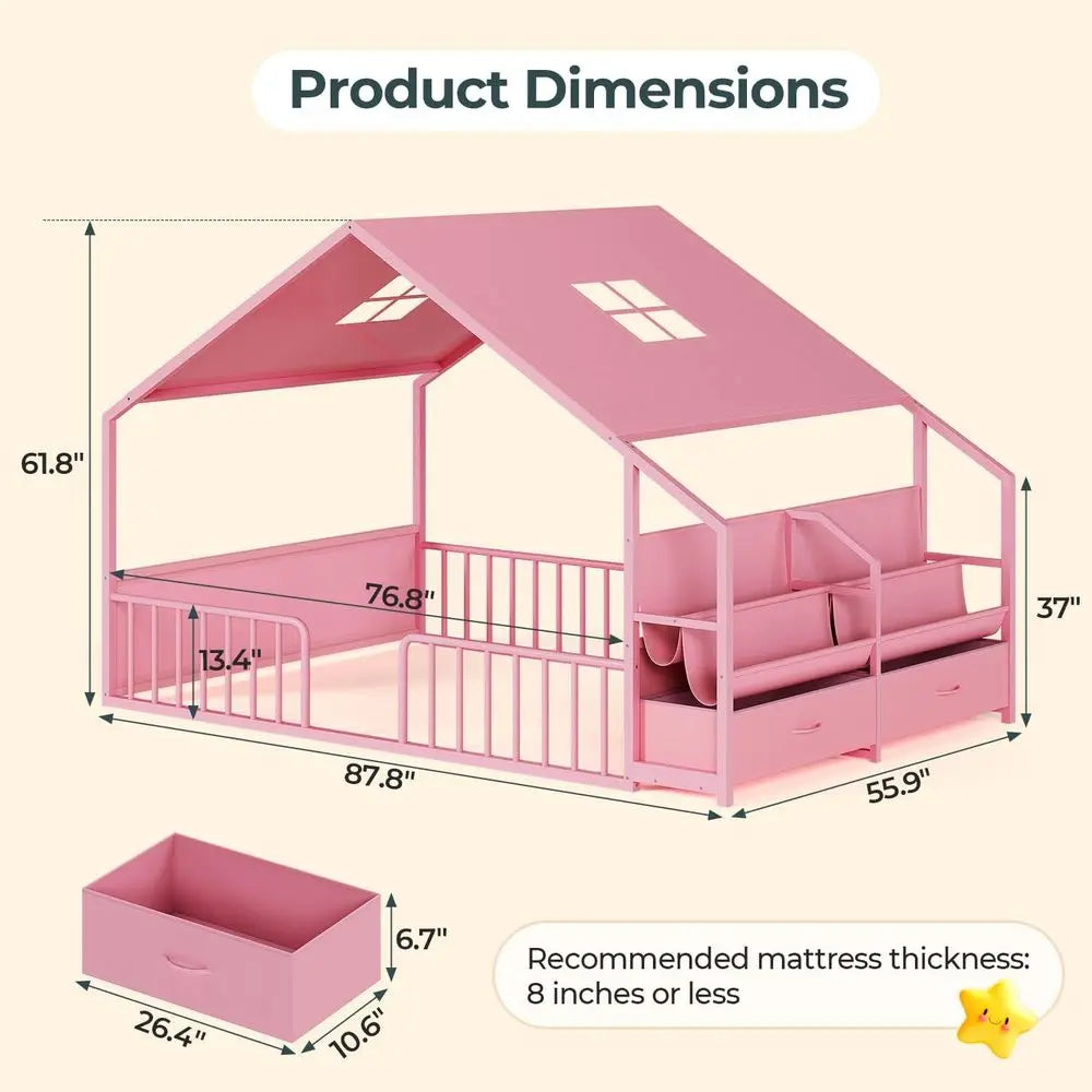 Montori Style Toddler Bed with Safety Guardrails, Sling Bookshelves, and Storage Drawers for Kids' Bedroom, Nursery, or Playhous