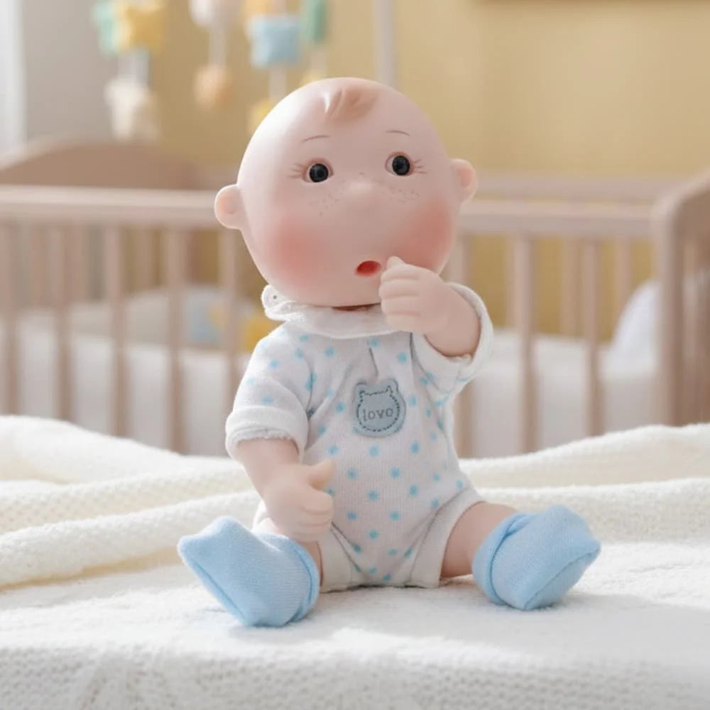 Cloveray Original 7 Inch Cute Soft Vinyl Baby Rebirth Doll Blue Polka Dot Jumpsuit Washable Baby Birthday Toy