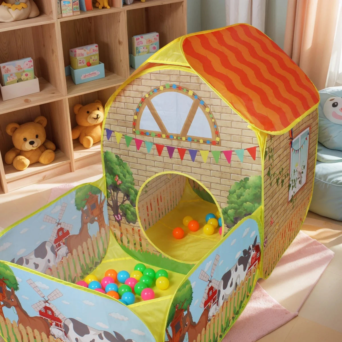 【Outdoor Entertainment】Children's Garden Villa Play Tent, Large Pop-Up Toy Enclosure, Children's Fun Toy Playhouse, Durable Polyester and Steel Frame, Excellent Outdoor Party Tent and Beach Toy, Great Holiday Gift for Boy