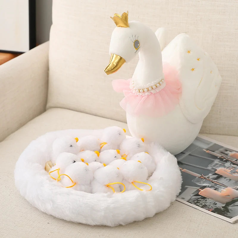 New Swan Family Plush Toy Swan Mother Swan Baby Lifelike Animals Stuffed Doll With Nest Kids Baby Comforting Gift