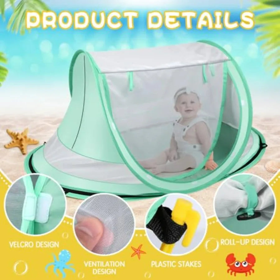 Baby Beach Tent, Large Pop Up Beach Tent Sun Shade for Beach, Portable Baby Travel Tent with Mosquito Net, Indoor Baby Play Ten
